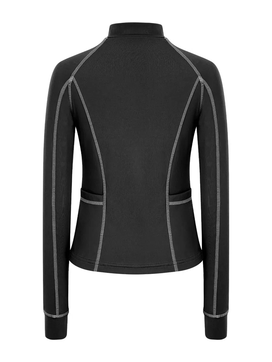 Agoky Mädchen Sportshirts Langarm Stehkragen T-Shirts Basic Einfarbig Laufshirts mit Daumenlöcher Taschen 1/4 Reißverschluss Funktionsshirts Atmungsaktive Tops