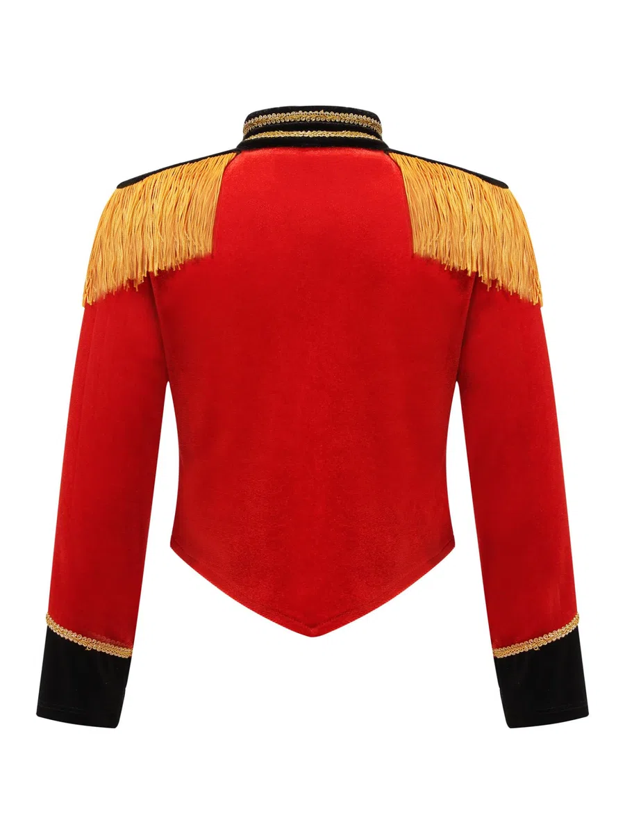 Zirkus Jacke Kinder Mädchen Dompteurin Kostüm Langarm Blazer Fransen Quasten Mantel Mit Hut Handschuhe Zauberstab Marching Band Drummer Uniform