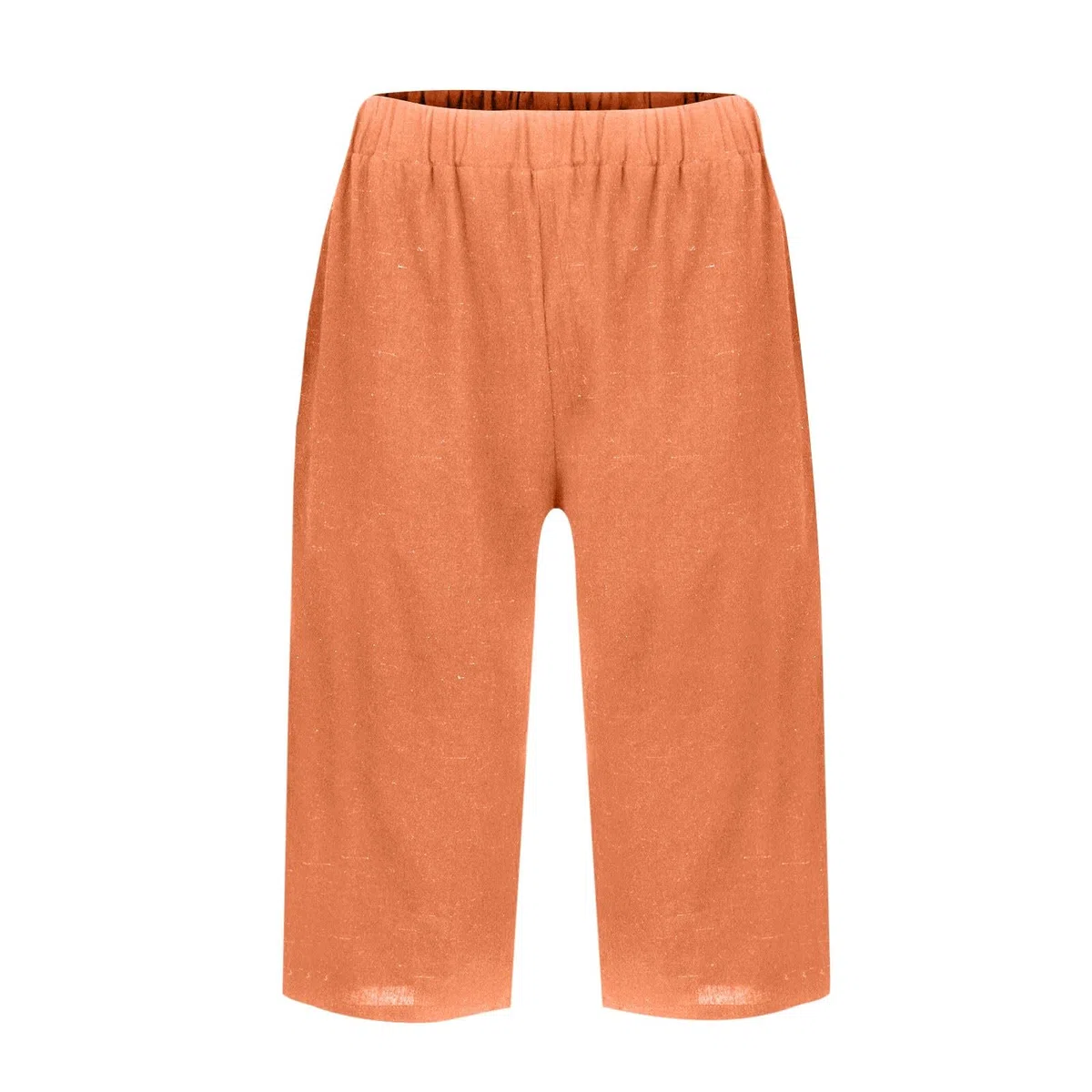Damen Baumwolle Leinen Bermuda Shorts Sommer Casual Elastic High Waisted Knee Length Loose Beach Shorts mit Taschen