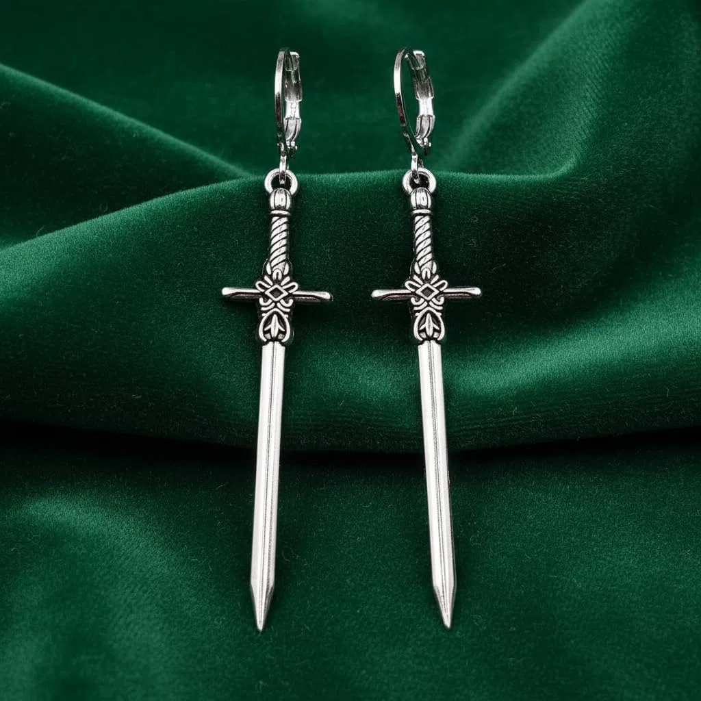 bySantana - 5cm Silber Schwert Ohrringe, Handgefertigt Fantasie Schmuck, Coole Geschenkidee, Mittelalter Dolch Ohrhänger