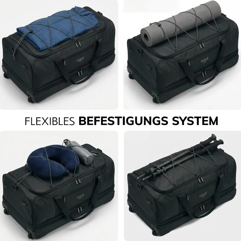 FERGÉ XL große Reisetasche mit Rollen erweiterbar und Schuhfach - Trolley mit Spanngurten Weichgepäck Reisetasche Weekender Paris