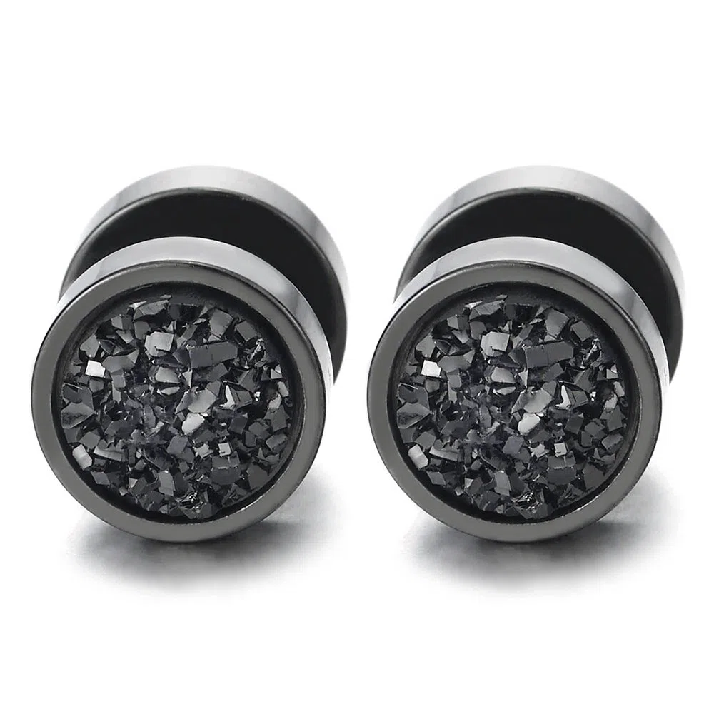 10MM Herren Damen Edelstahl Kreis Ohrringe Ohrstecker mit Funkeln, Fake Plugs Ohr Cheater Tunnel Gauges