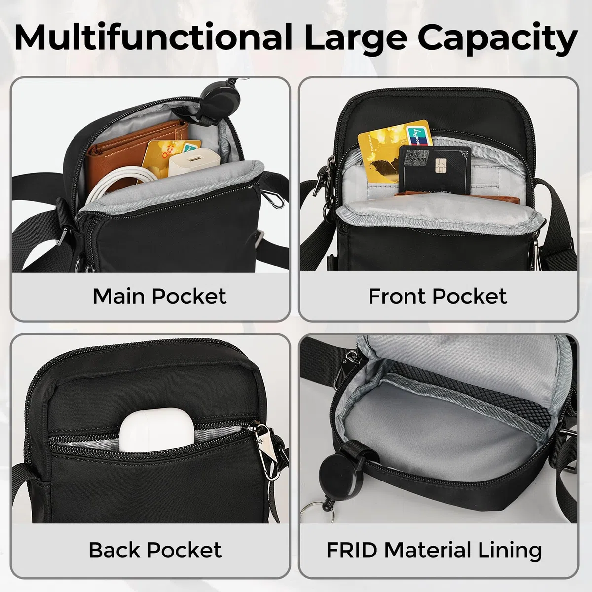 Anti Diebstahl Umhängetasche Chest Crossbody Bag Herren Schultertasche mit Reißverschluss Lock, RFID-Blockierung & Wasserdicht Sling Bag Tasche Klein Handtasche