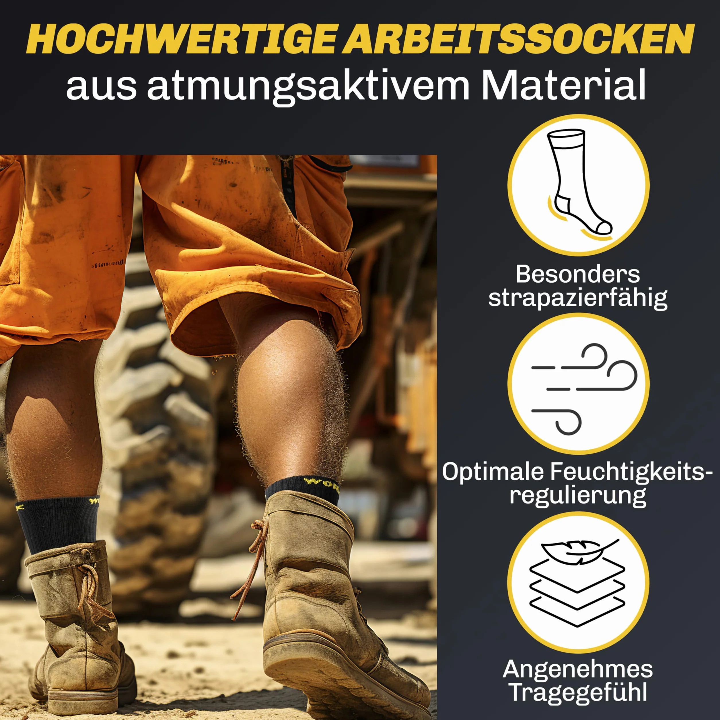 HELDENWERK 10 Paar Arbeitssocken Herren Premium | Verstärkte Arbeitsstrümpfe aus atmungsaktiver Baumwolle | Robuste Work Socks mit Komfortbund