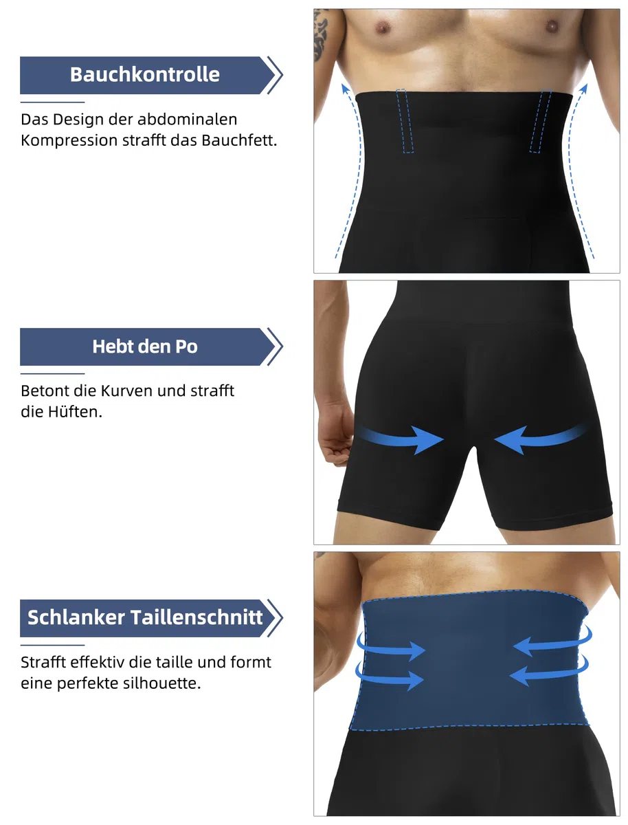 MISS MOLY Shapewear Boxershorts Herren Hohe Taille Kompressionsshorts Nahtloses Figurformende Unterwäsche Herren Body Shaper Bauch Kontrolle Bauch Weg Retroshorts