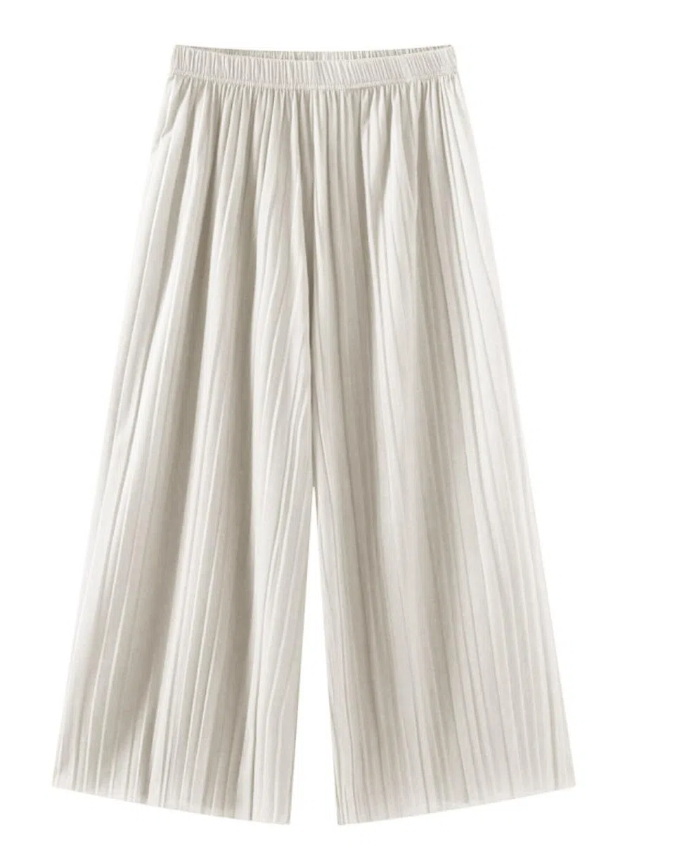 Damen Palazzohose leicht Sommerhose Tunnelzug Freizeithose hohe Taile Crinkle