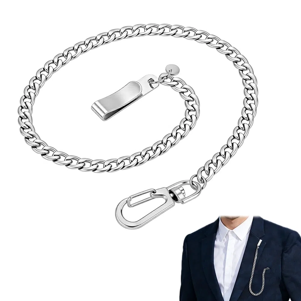 AHANDMAKER Edelstahl Taschenuhr Kette Vintage Männer Taschenuhr Anhänger Kette Klassische Westen Ketten für Brieftasche Jeans Dekoration Geburtstag Vatertag Geschenke