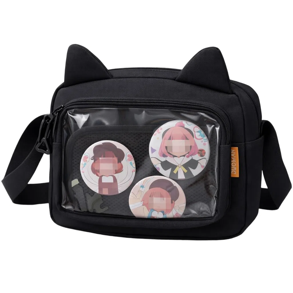 Kleine Ita Messenger Tasche für Damen, Kawaii Crossbody Tasche mit transparentem Pins Display-Fenster, Nylon Schultertasche mit mehreren Fächern