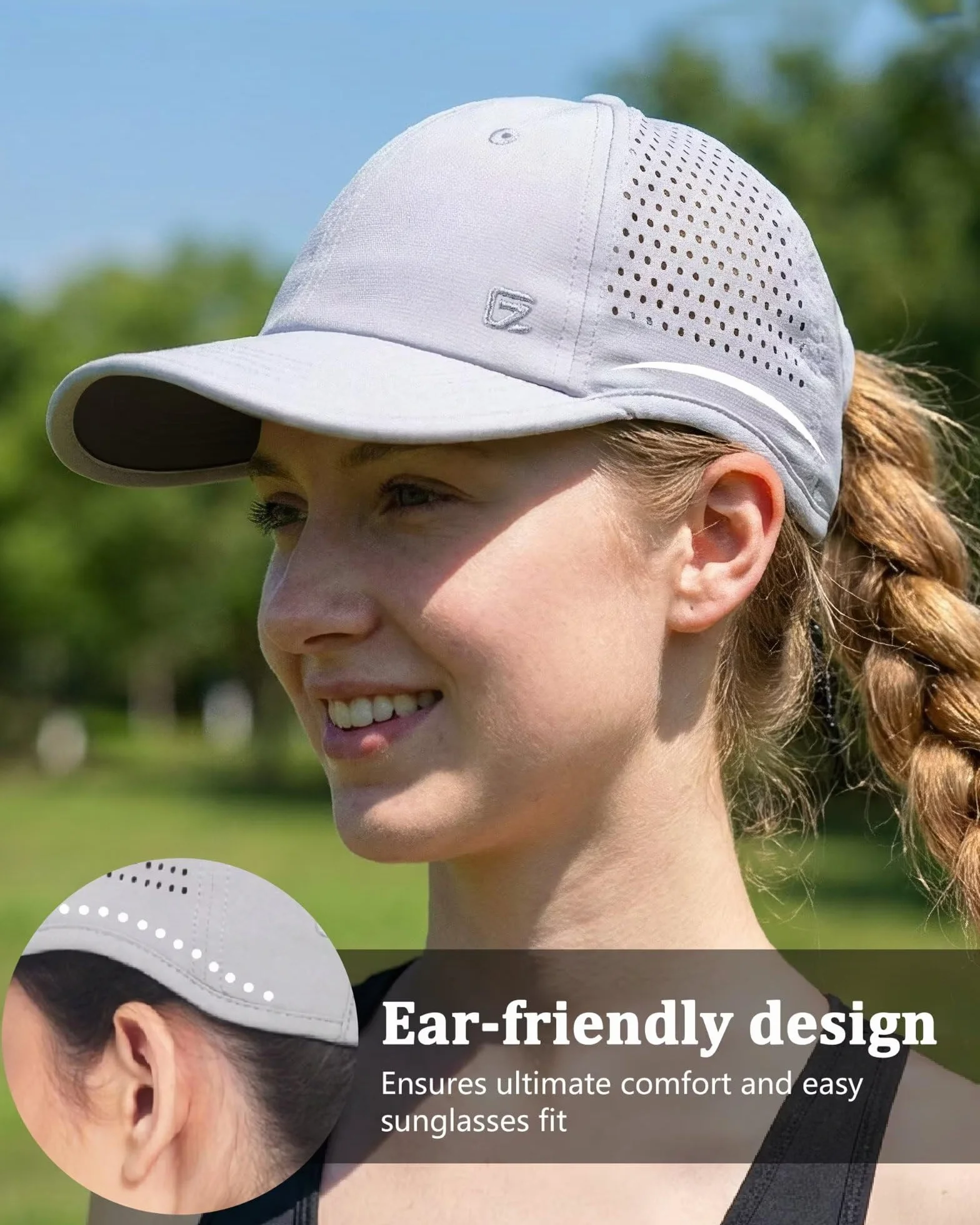 GADIEMKENSD Damen-Sporthut mit großem Pferdeschwanzloch, Performance Pferdeschwanzhut Lauf-Baseballkappe, faltbares unstrukturiertes Design, leicht, atmungsaktiv, ohrfreundlich