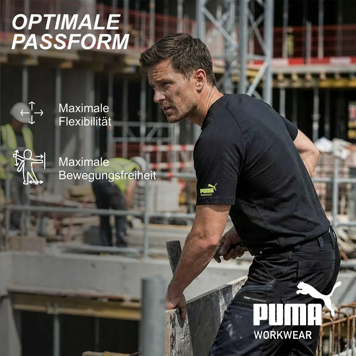 PUMA Workwear Herren Shirt aus 100% Baumwolle - Strapazierfähiges und atmungsaktives Gewebe - Bequeme Passform - Rundhalsausschnitt - T-Shirt für Handwerk Logistik und Werkstatt