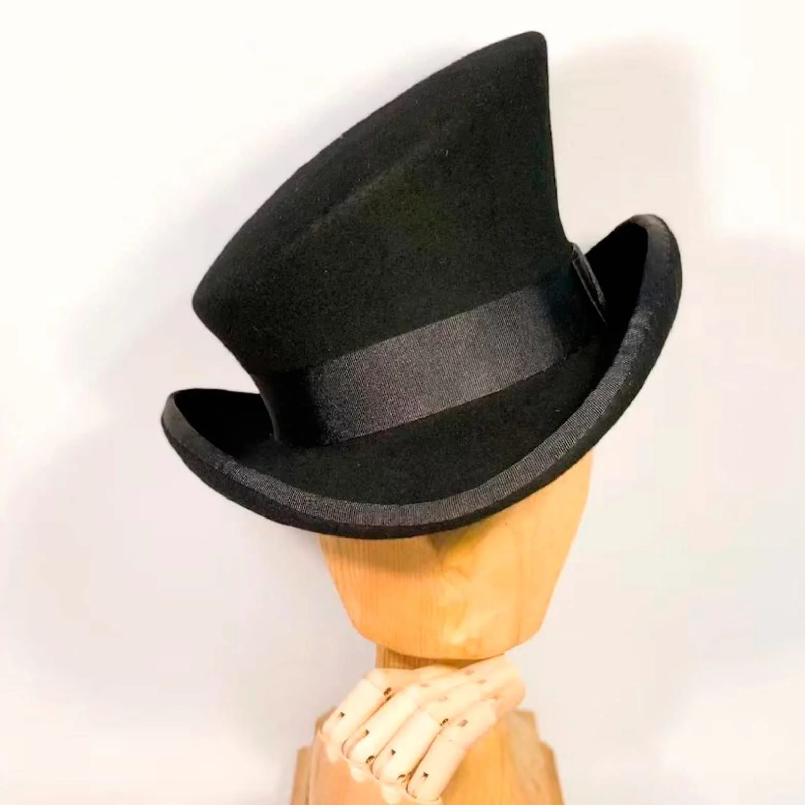 Generisch Mützen Für Große Köpfe Herren Asymmetrischer Zylinder Wollhut Damen Herren Unisex Hut Steam Punk Hut Zylinder Mode Band Dekorativer Hut Warm Ohrenschutz (Black, One Size)