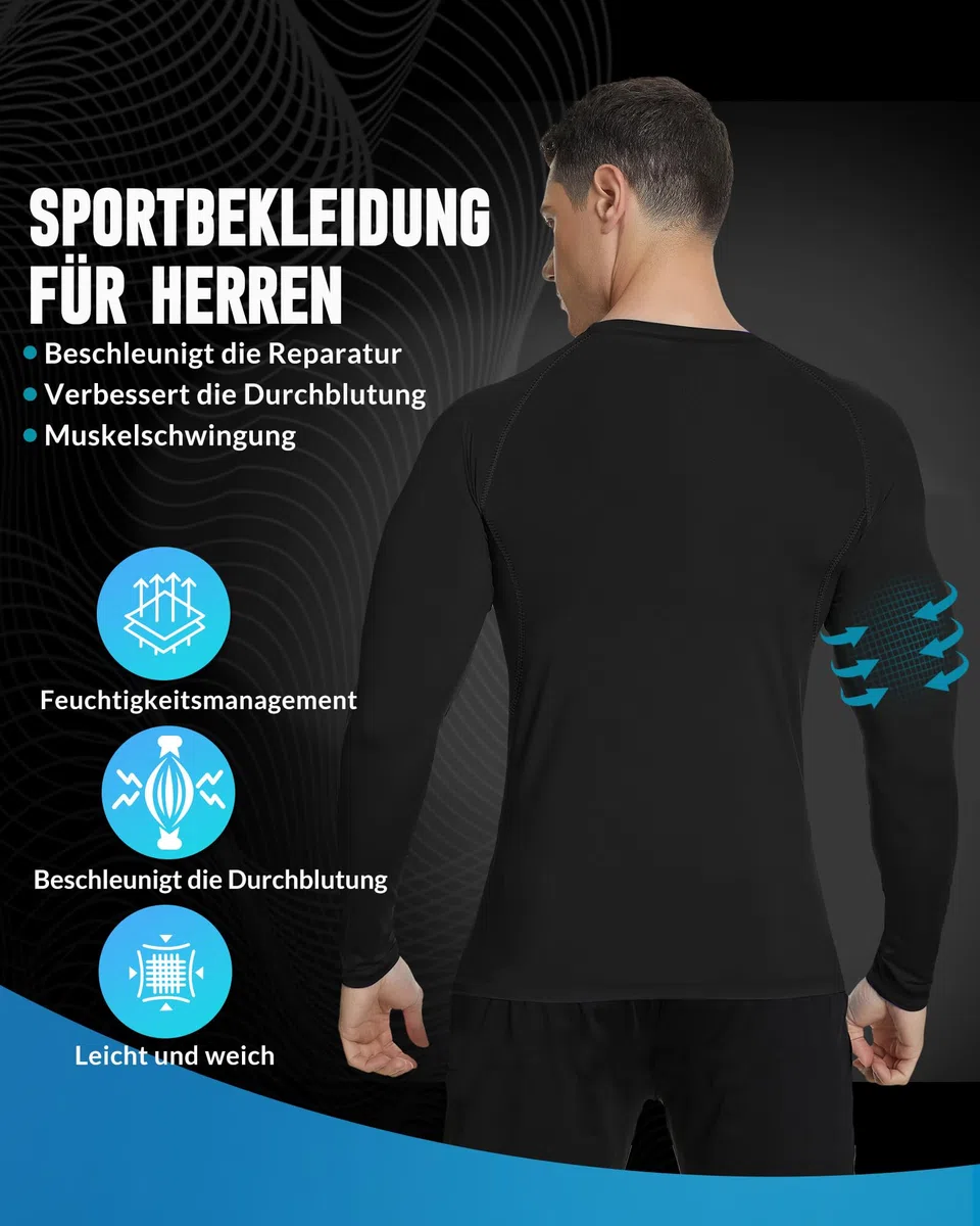MEETYOO 1, 2, 4 oder 5er Pack Compression Shirt Herren & Funktionsshirt Herren–Langarm, Atmungsaktiv, Feuchtigkeitsableitend, Schnell Trocknend, Ideal für Fitness und Alltag