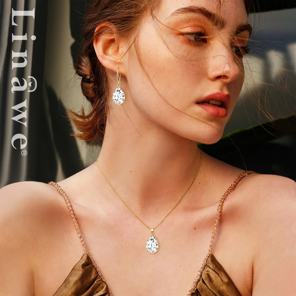 Linawe Schmuck Set, Brautschmuck Hochzeitsschmuck Braut Jewellery, Damenohrringe Ohrringe Hängend und Anhänger Kette Halskette Damen, Erhältlich in Silber, Gold und Roségold