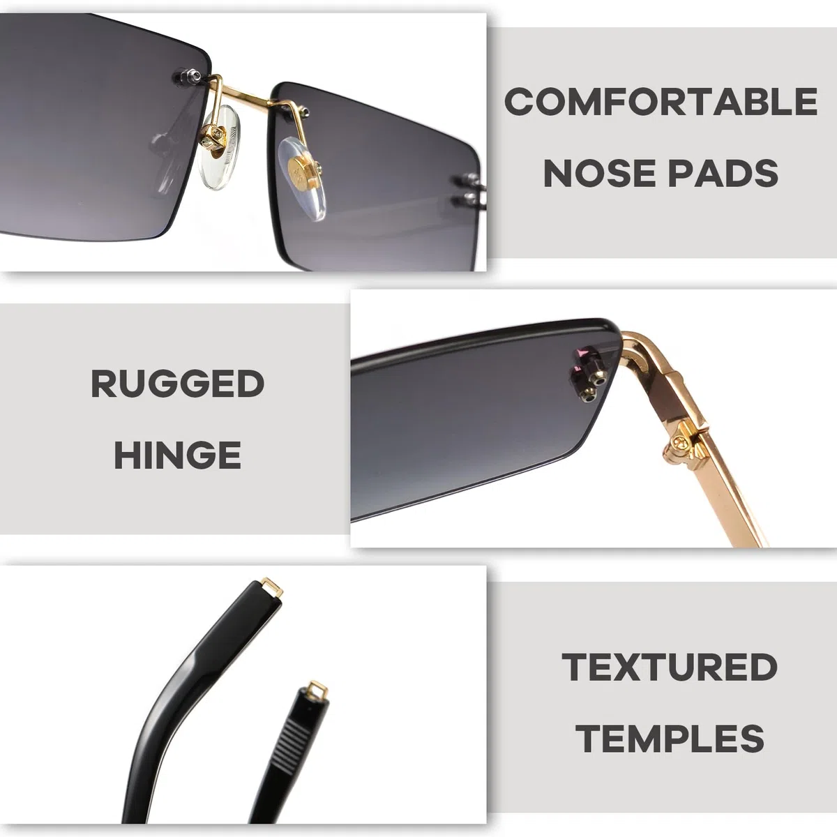 SHEEN KELLY Retro randlose Sonnenbrille für Männer Frauen Rechteck Ultra-Small Frame Sonnenbrille Durchsichtige Brille