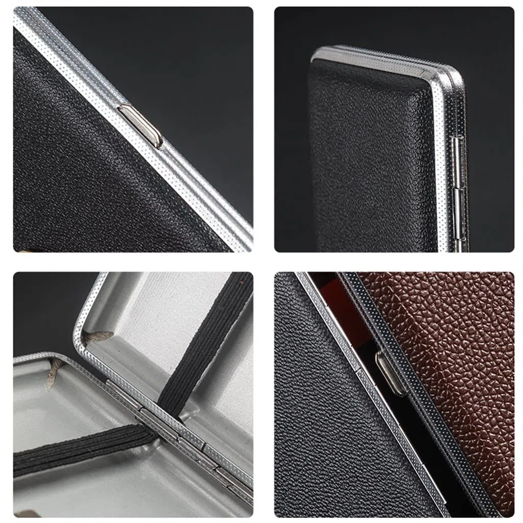2 X Damen Zigarettenetui leder/Metall Schwarz Zigarettenschachtel Zigarettenetui für 20 slim Zigaretten oder 14 normal Zigaretten Zigarettenbox ciagrettecase Zigarettencase für Frau