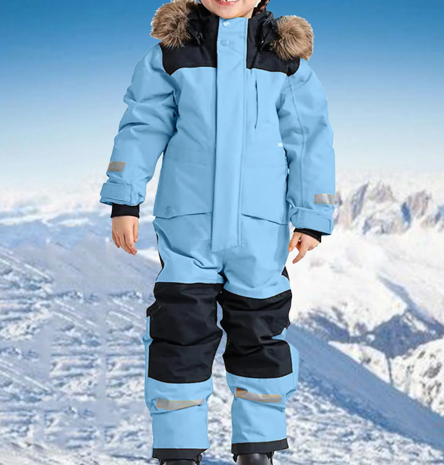 Skianzug Kinder Unisex Skioverall Wasserdicht Winddicht Schneeanzug mit Kapuze und Taschen Schneeanzüge Verdickt Thermo Einteiliges Mädchen Schneeoverall Outdoor Warme Winteranzug