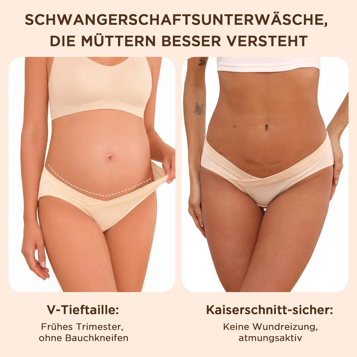 Umstandsunterhosen Damen Umstandsmode Baumwolle für Schwangerschaft und Wochenbett weich atmungsaktiv 6er Pack Postpartum Slip