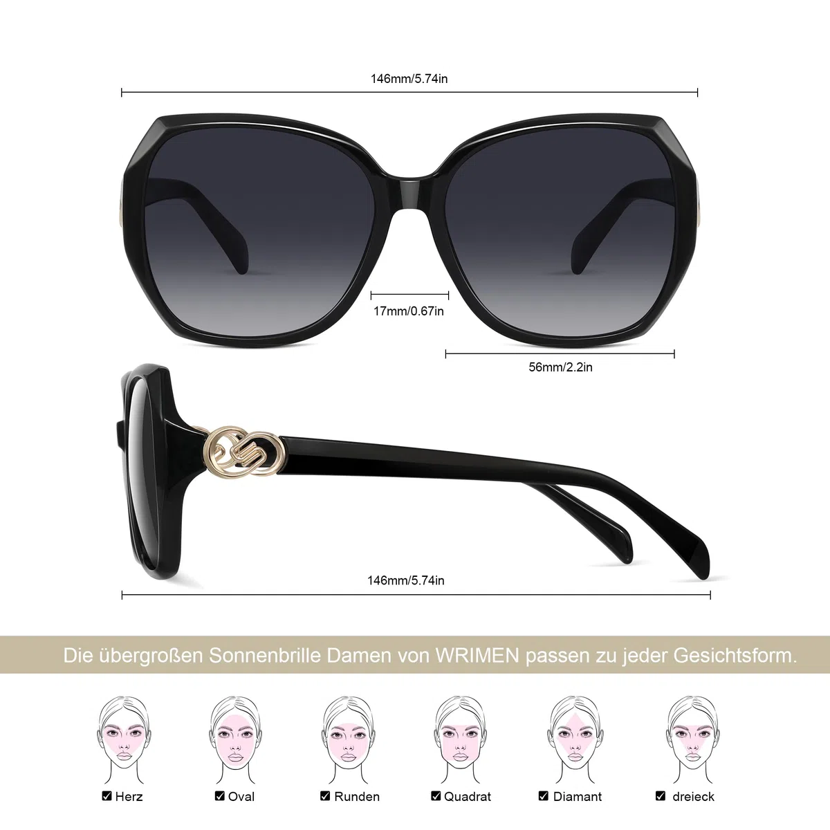 Große-Sonnenbrille Damen-Polarisiert-Sunglasses Woman