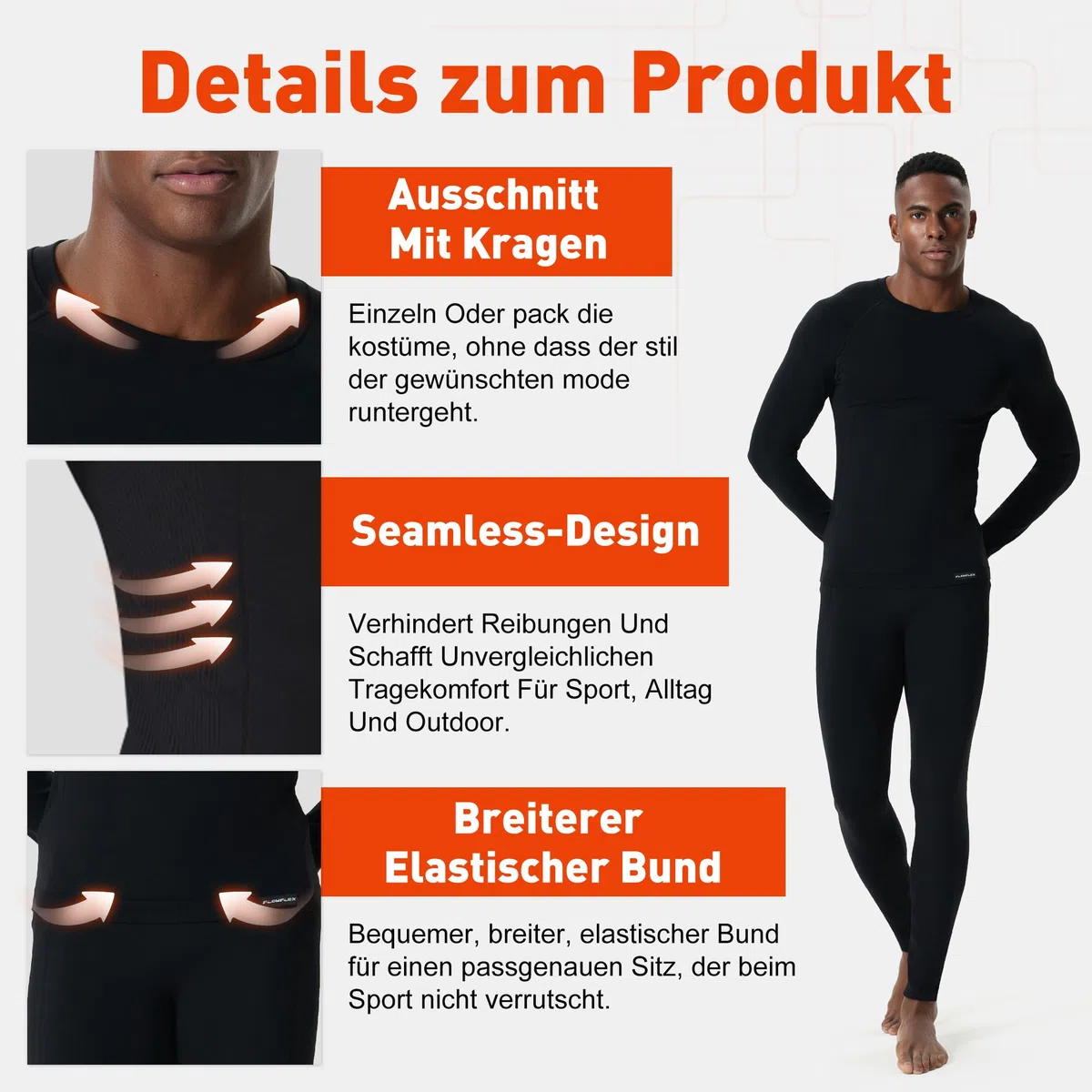 FlowFlex Funktionsunterwäsche Herren Set,Skiunterwäsche Männer Atmungsaktiv Thermounterwäsche für Joggen,Radfahren,Fußball,Skifahren,Motorrad