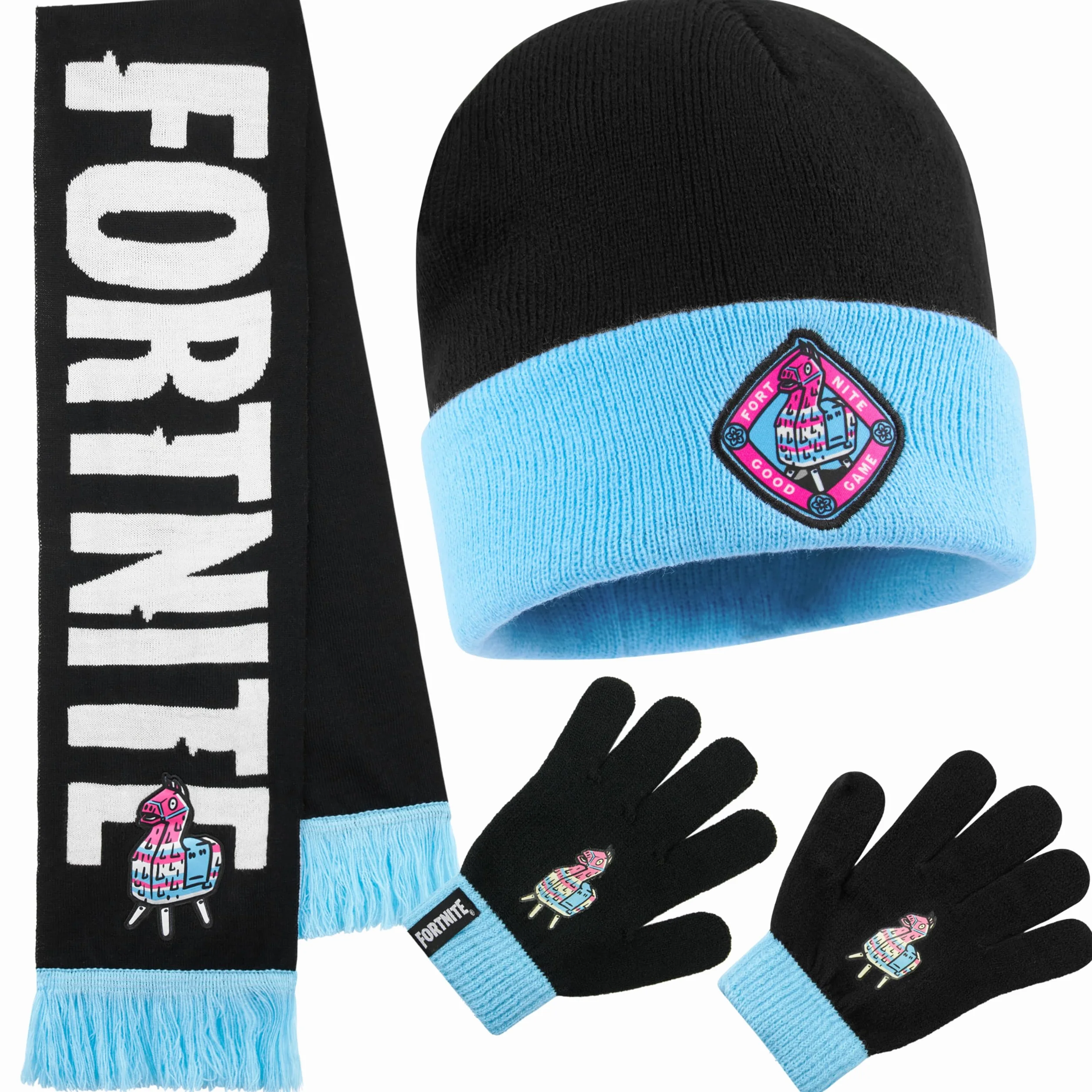 Fortnite Mütze Kinder Handschuhe Schal Set, 3-in-1 Beanie Jungen, Weich & Warm, Lizenziert, Gamer Geschenke für Jungs