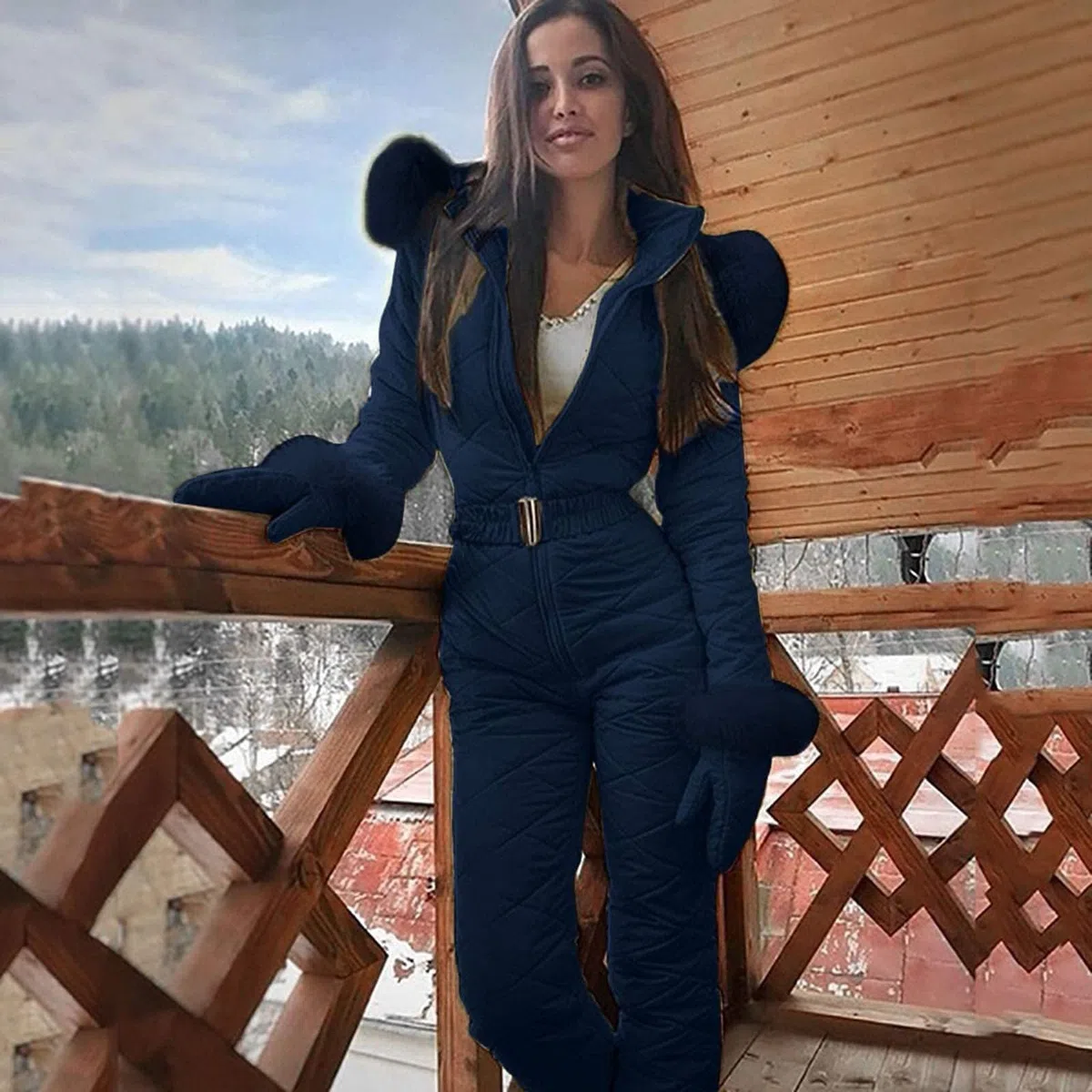 Generisch Skianzug Damen Einteiler Wasserdicht Schneeanzug Warm Gefüttert Elegant Skioverall Winter Outdoor Oversize Schneeoverall Skifahren Winddicht Skibekleidung Atmungsaktiv Jumpsuit Mit Kapuze