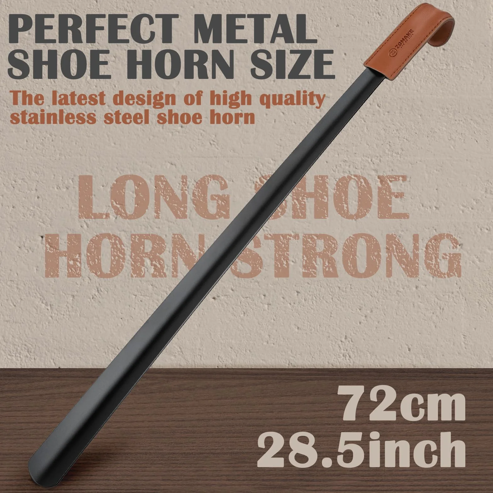 ZOMAKE Schuhlöffel Lang 72cm Schuhanzieher Langer Metall,Schulöffel Schwarz Extra Lange Stabil(1er Schwarz A)