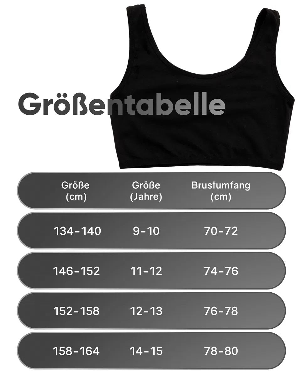 MOR 6er-Pack Mädchen Bustiers/Tops – Bequeme Baumwoll-BHS ohne Bügel – Teenager Unterwäsche – Basic Farben – 9–15 Jahre