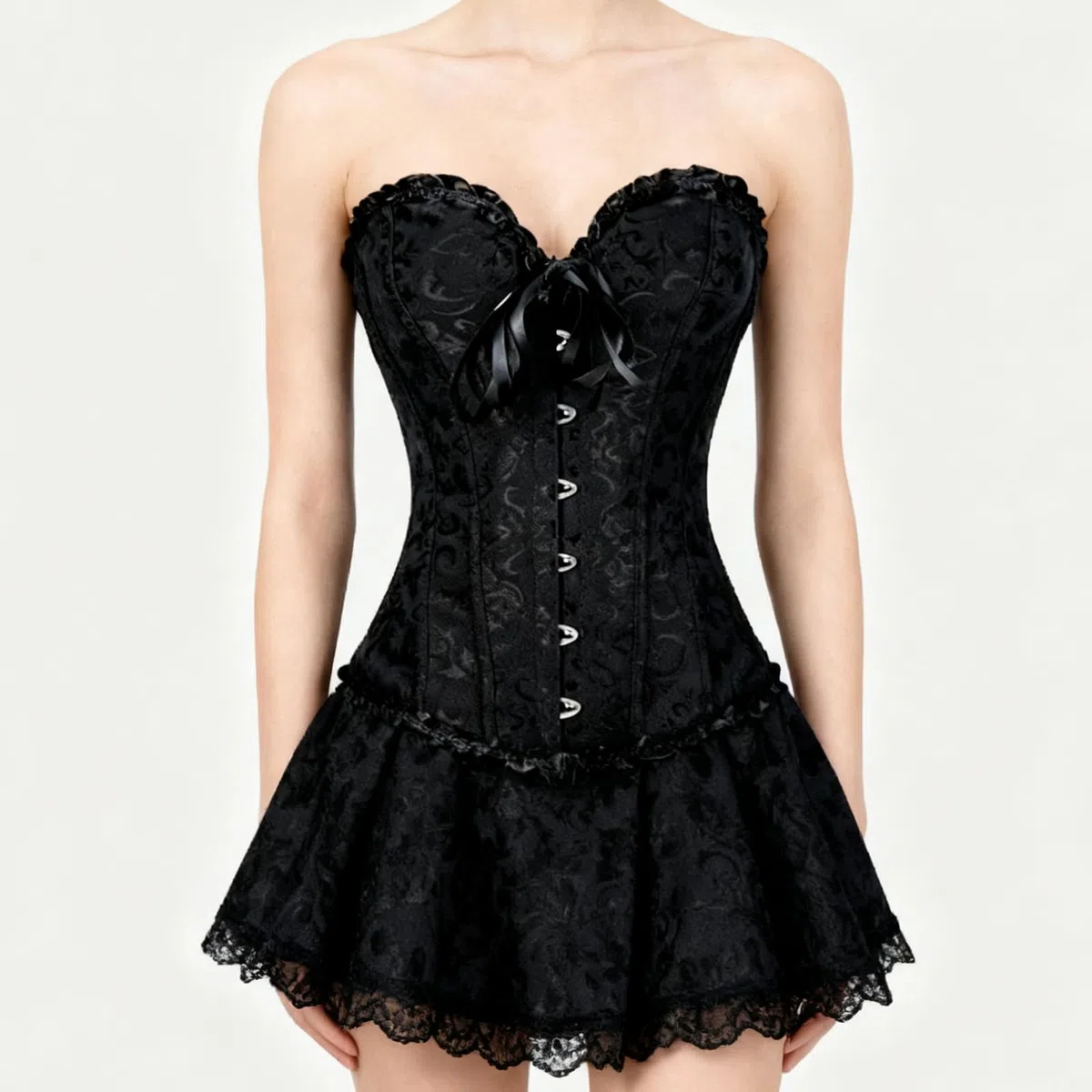 Damen-Korsetts, sexy Brokat, Überbrustkorsett mit Schnürung, Korsettstäbchen, Shapewear-Outfit