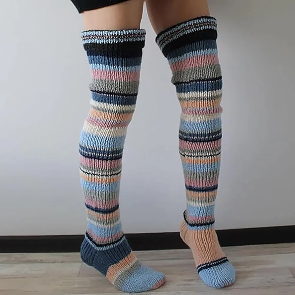 Overknee-Strümpfe für Damen, Strick-Beinwärmer für Damen, Overknee-Stiefelsocken mit Zopfmuster