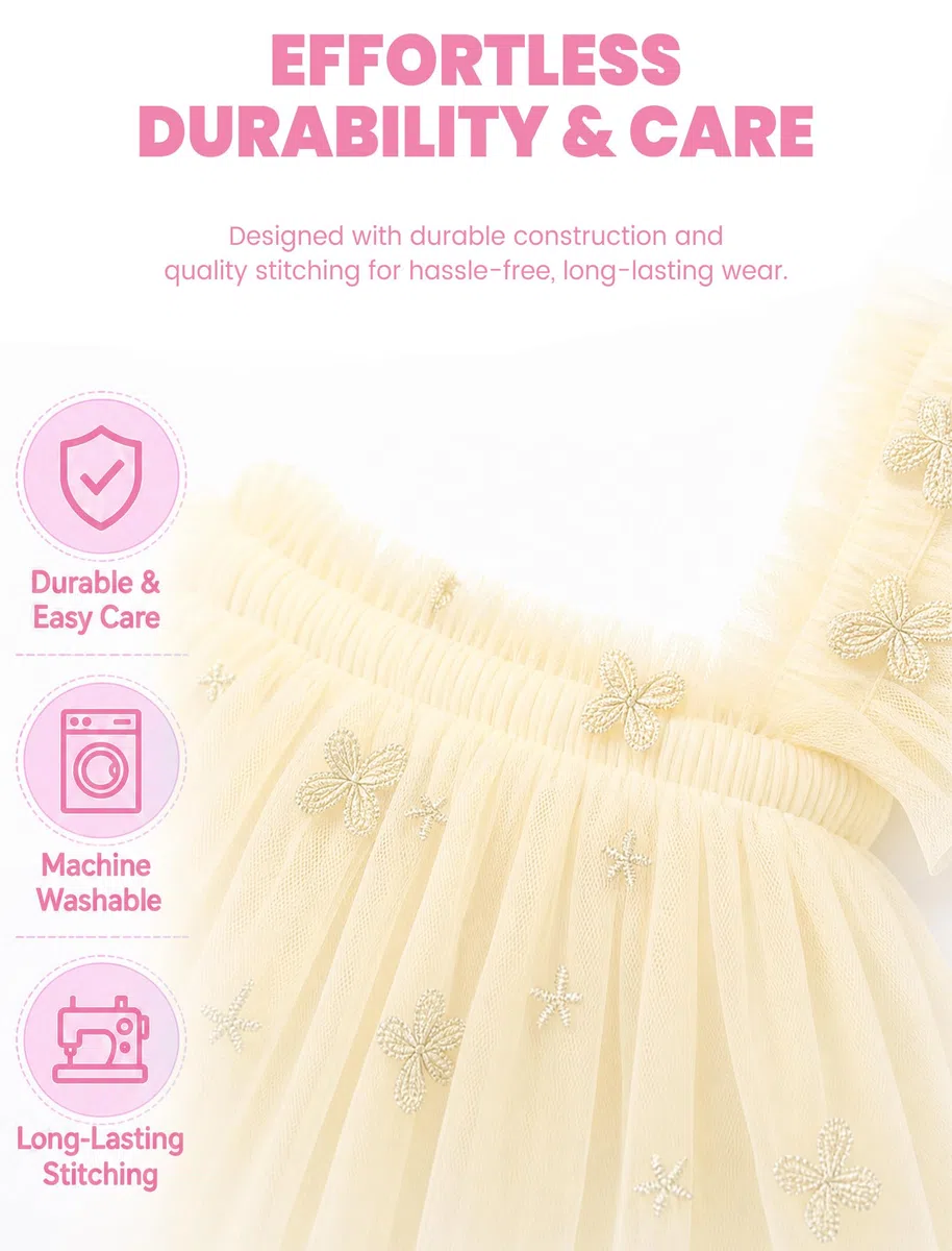 JiAmy Mädchenkleid mit Trägern, Flügelärmeln und Tüll