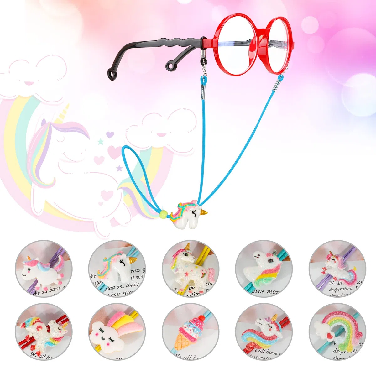 Hifot 10 Stück Kinder Brillenband, Einhorn Maskenband Verstellbar Lanyard Sonnenbrille Brillenschnur Brillenkette Brillenkordel Sport für Mädchen