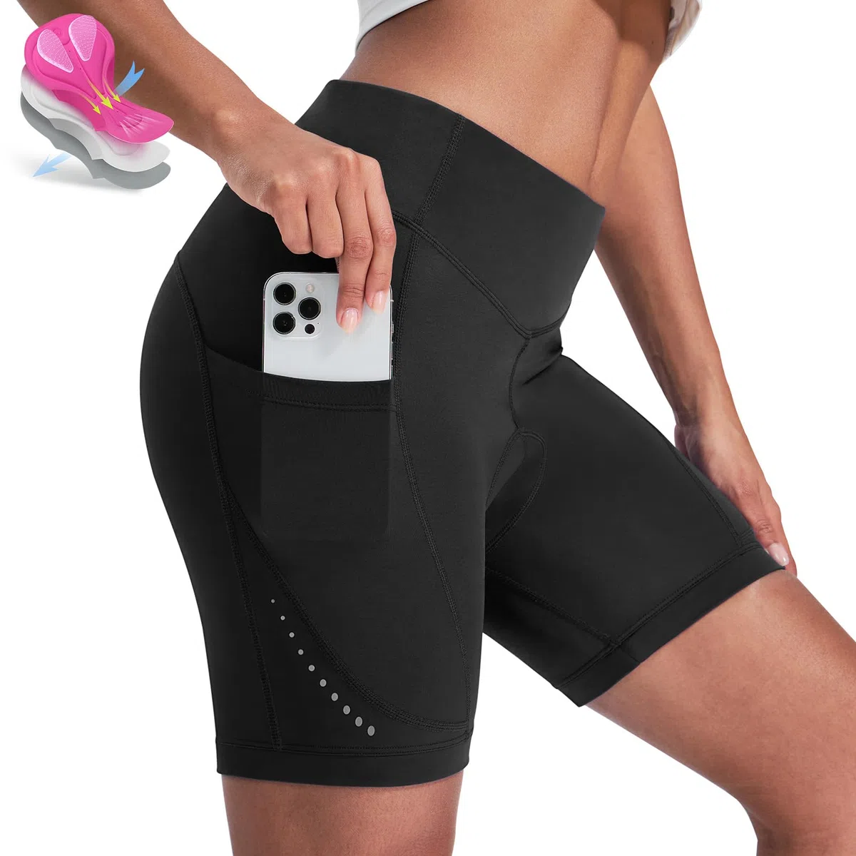 Nepest Radlerhose Damen Gepolstert 4D Rennrad Hose Kurz Atmungsaktiv Radhose mit Tasche Radshorts 4-Wege-Stretch