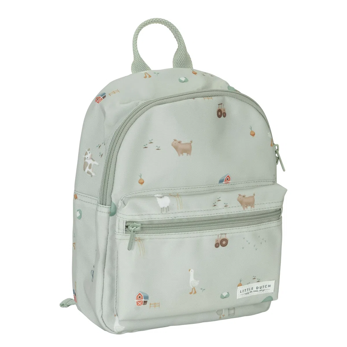 Little Dutch Rucksack Kinderrucksack mit Brustgurt für Kinder Kindergarten Tiere grün - Little Farm
