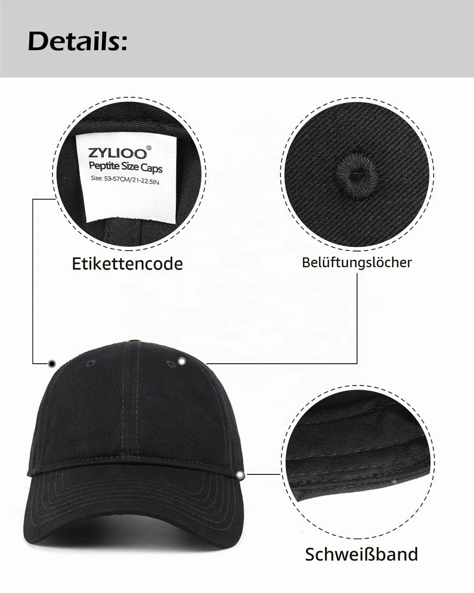 Zylioo Basecap Klein Kopf Cap Kappe Größen XS-S Baseballkappe Größe 54-57 | Sonnenschutz Klein Baseball Cap für Running Sport