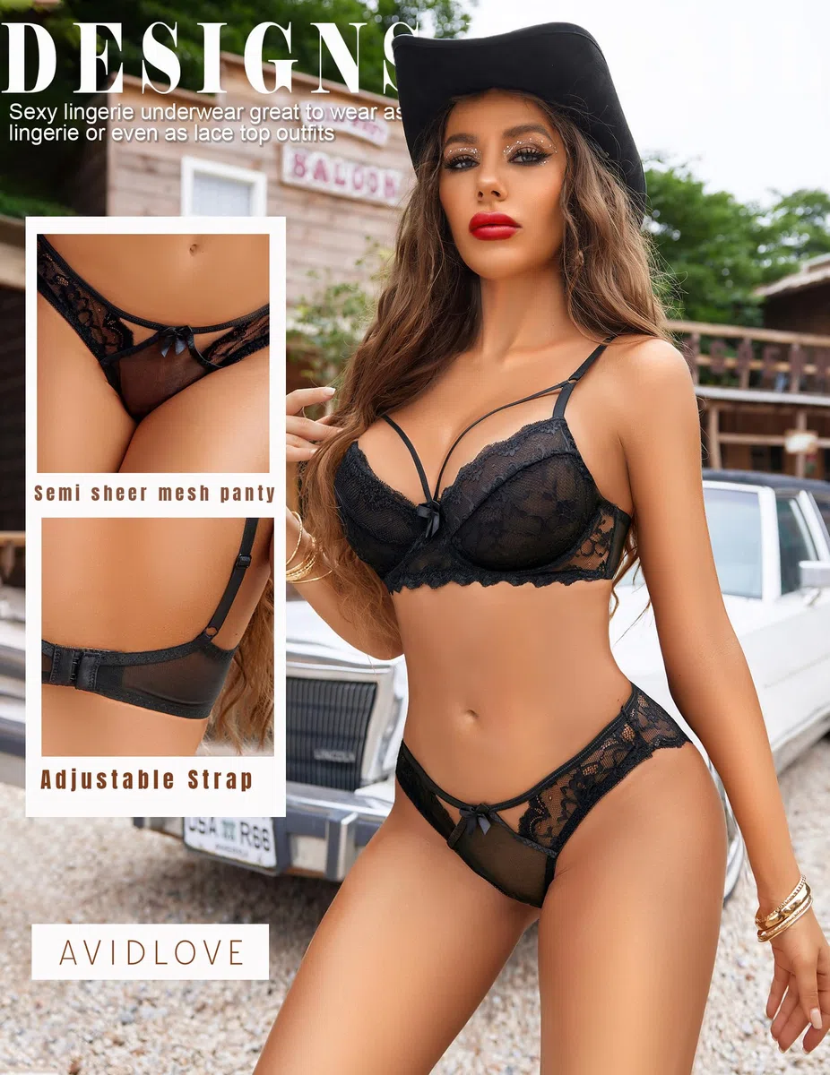 Avidlove Damen Spitze Dessous Set Sexy Unterwäsche Mit Bügel-BH und Slip Push up Lingerie Set V-Ausschnitt Babydoll Reizwäsche Outfits