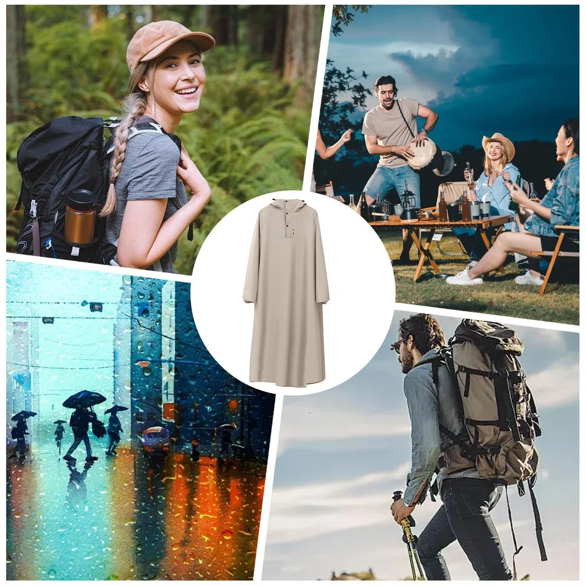 Generisch Erwachsene Ponchos mit Kapuze - Fahrradregenmantel Mit Kapuze - Wiederverwendbar Lang Motorrad Regenponcho Für Damen Herren Scooter Angeln Camping Outdoor Fahrrad