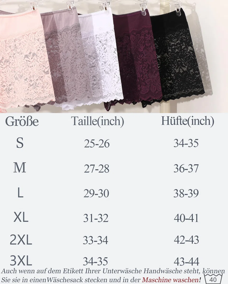 ALL OF SHE 5er Pack Unterwäsche Frauen Unterhosen Damen Große Größen Sexy Pantys Spitze Atmungsaktive Boxershorts Damen Panties Hipster Stretch-Baumwolle Bund Dessous Mehrpack S-3XL