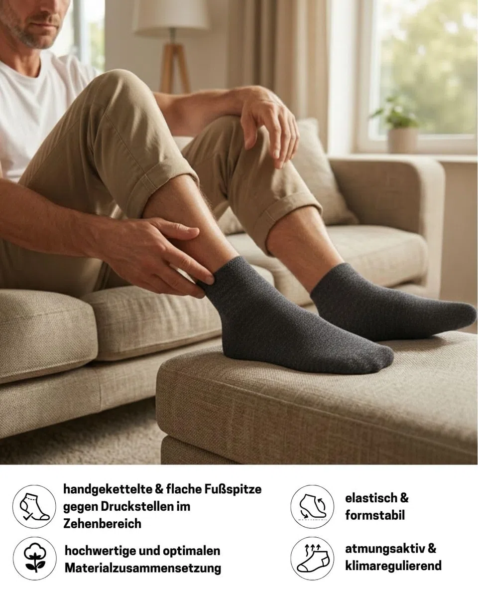sockenkauf24 10 Paar kurze Diabetikersocken für Herren & Damen ohne Gummibund & ohne Naht Quarter Diabetiker Socken Kurzschaft mit Komfortbund ohne Gummi