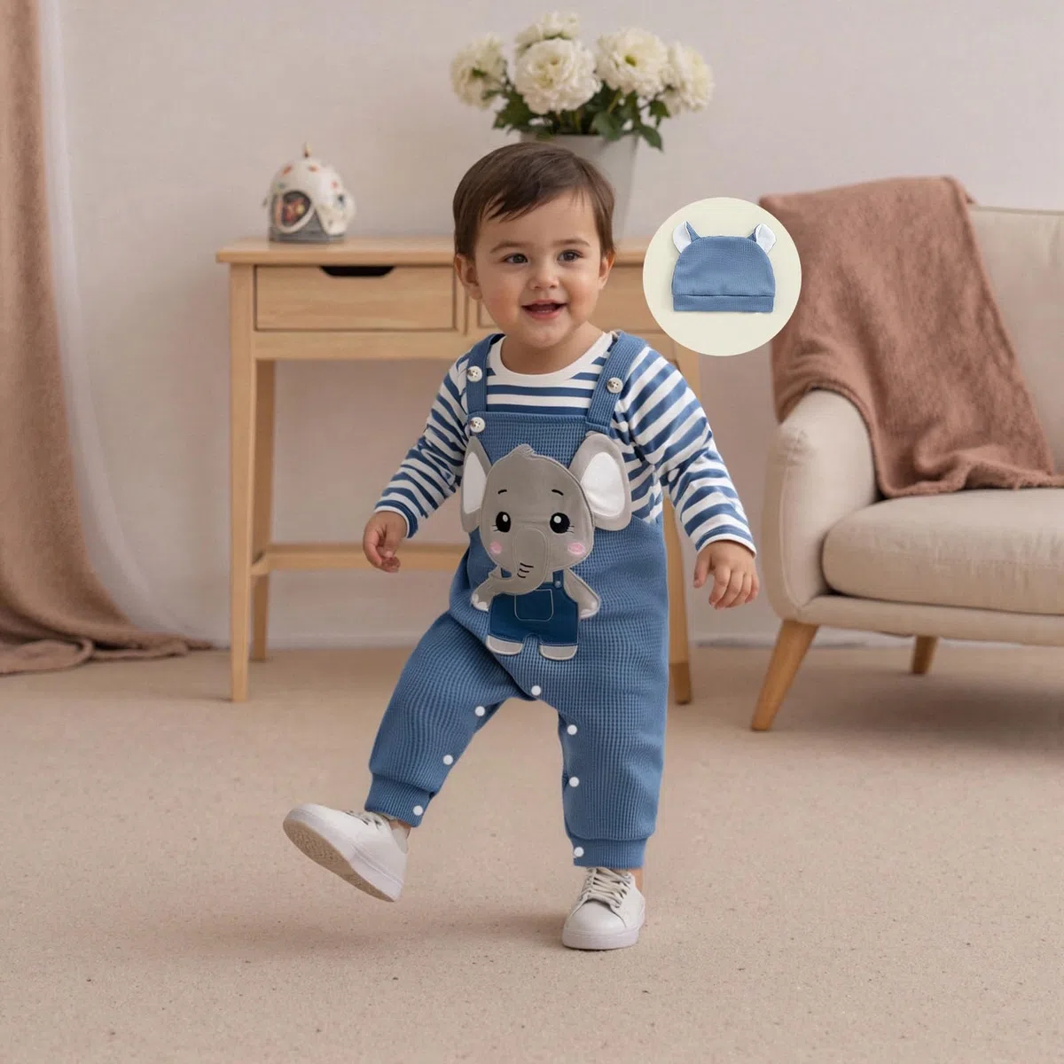 Himllauen Baby Jungen Kleidung Strampler Latzhose und Hut Set 3-teilige Bekleidungssets für Jungen Baby Set Neugeborene Geschenk Baby Klamotten Junge