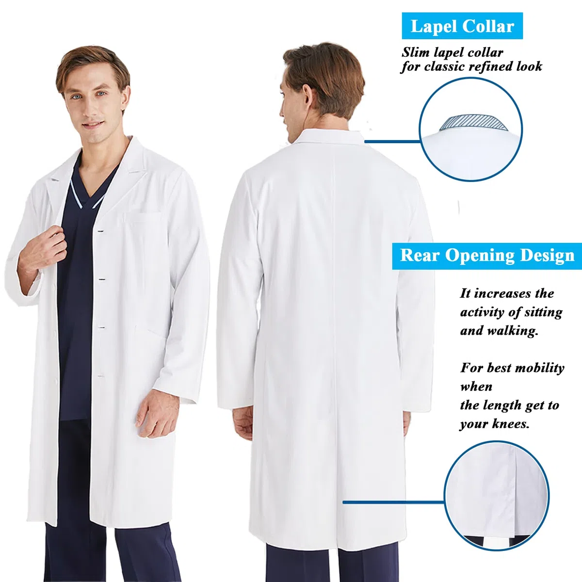 Laborkittel Weiß Kittel Baumwolle Arztkittel Herren Damen Mantel Hygiene Langarm Medizin Mantel mit Knöpfen und 3 Tasche Chemie Kittel Schule Unisex Arztmantel für Labor, Studium, Arbeit