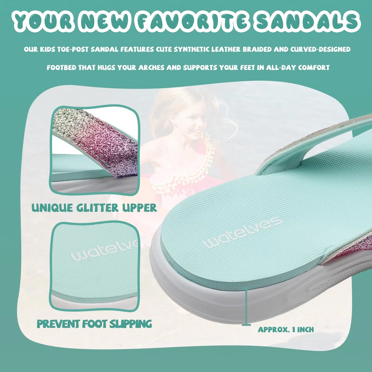 WateLves Flip Flops Kinder Zehentrenner Mädchen Badelatschen mit dicken Sohlen Sommer Strand und Pool Rutschfeste Zehensandalen