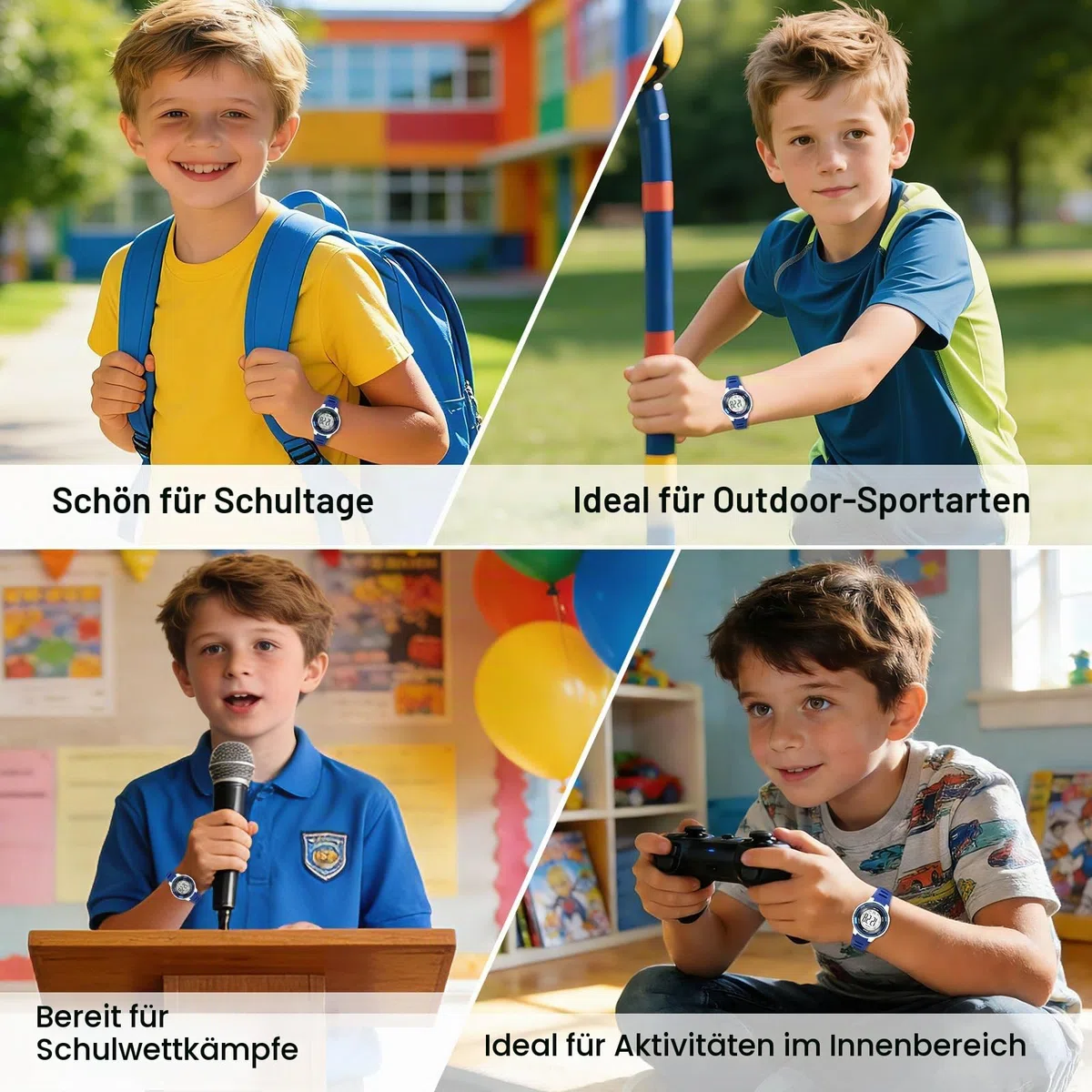 DTKID Digitale Kinderuhr Jungen Mädchen, 7-Farben-LED, Armbanduhr Kinder mit Wecker, Stoppuhr, Datum, 5 ATM wasserdichte Outdoor Sportuhr Kinder Uhren für Teenager