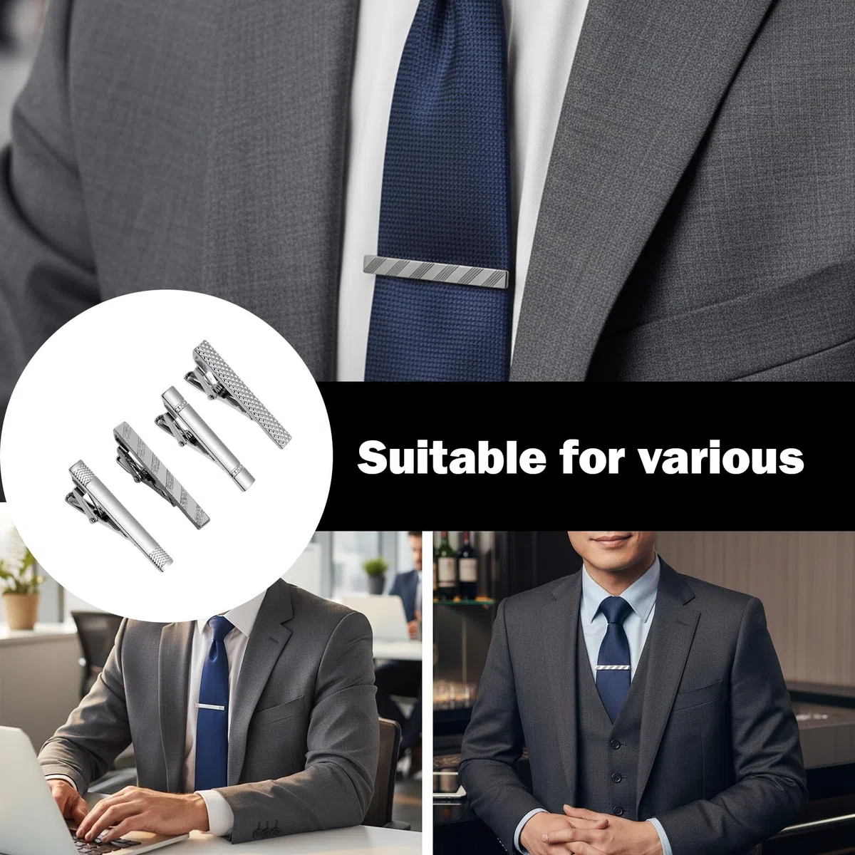 4 Stück Krawattenklammer Kurz 4cm Aus Metall, Krawattennadel Für Herren Anzug Business Hochzeit Alltag, Krawattennadel Silber Klassisches Design Elegante Accessoires