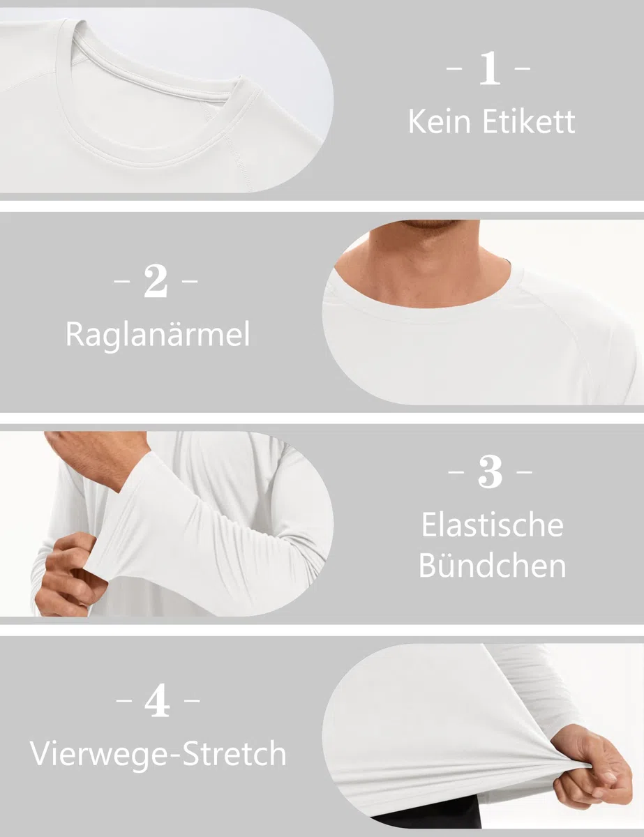 KEFITEVD T-Shirt Herren Langarm UV Schutz UPF 50+ Leicht Schnelltrocknend Funktionsshirt Sommer Surf Shirt Longsleeve Outdoor Shirt Laufshirt