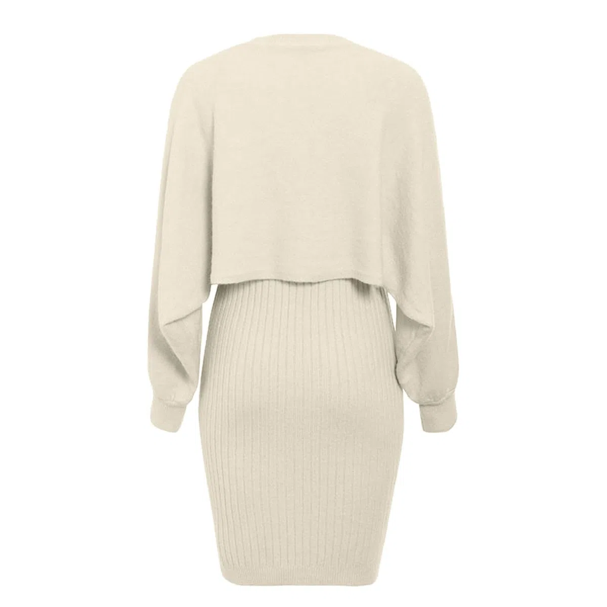 Strickpullover Strickkleid Zweiteiler Set Fauler Stil Pulloverkleid für Damen Einfarbiges Gestrickt Kleid Set Oberteil Pullover und Kleid Bodycon 2 Teiliges Sweater Strickkleid Pullikleid Minikleid