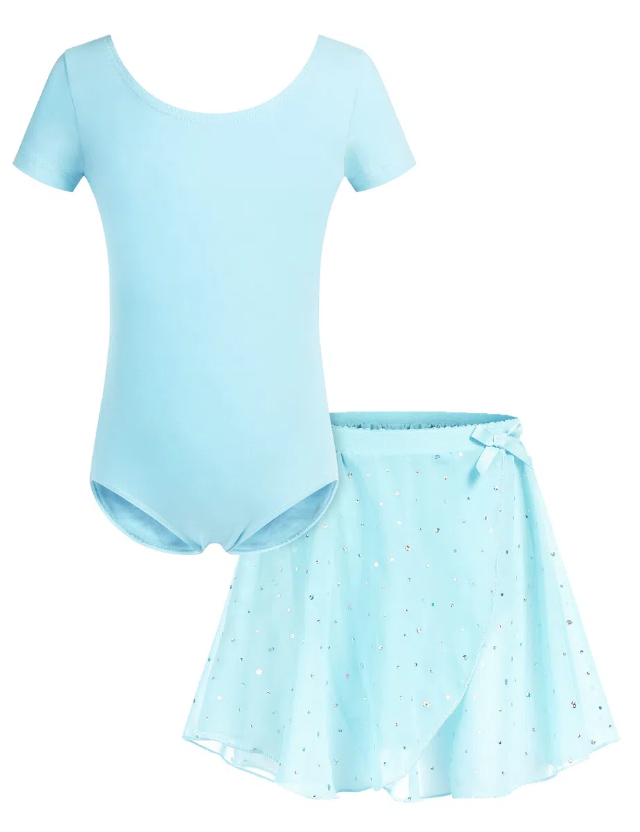 Bricnat Mädchen Ballettkleidung Ballettkleid Kinder Balletttrikot Kurzarm Langarm Tanzbody Tanzkleid aus Baumwolle mit Chiffon Rock Tütü 2-10Jahre