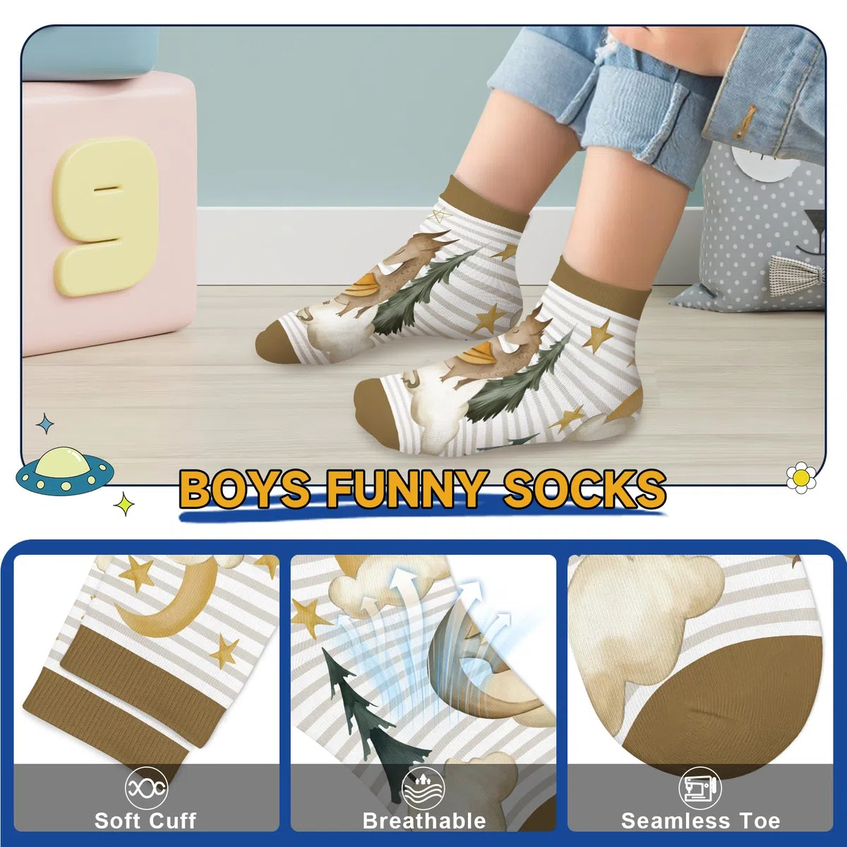 6 Paare Söckchen Kinder Jungen Bunte Dinosauriermuster Boho Baumwolle Socken kinder 23-26/27-30